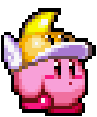 Kirby with a helmet and a cutting tool