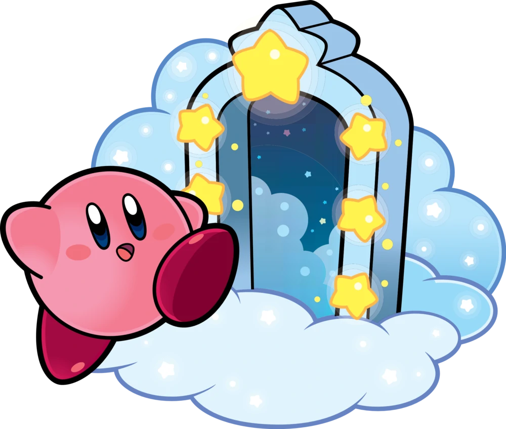 Kirby going through a door to a new map