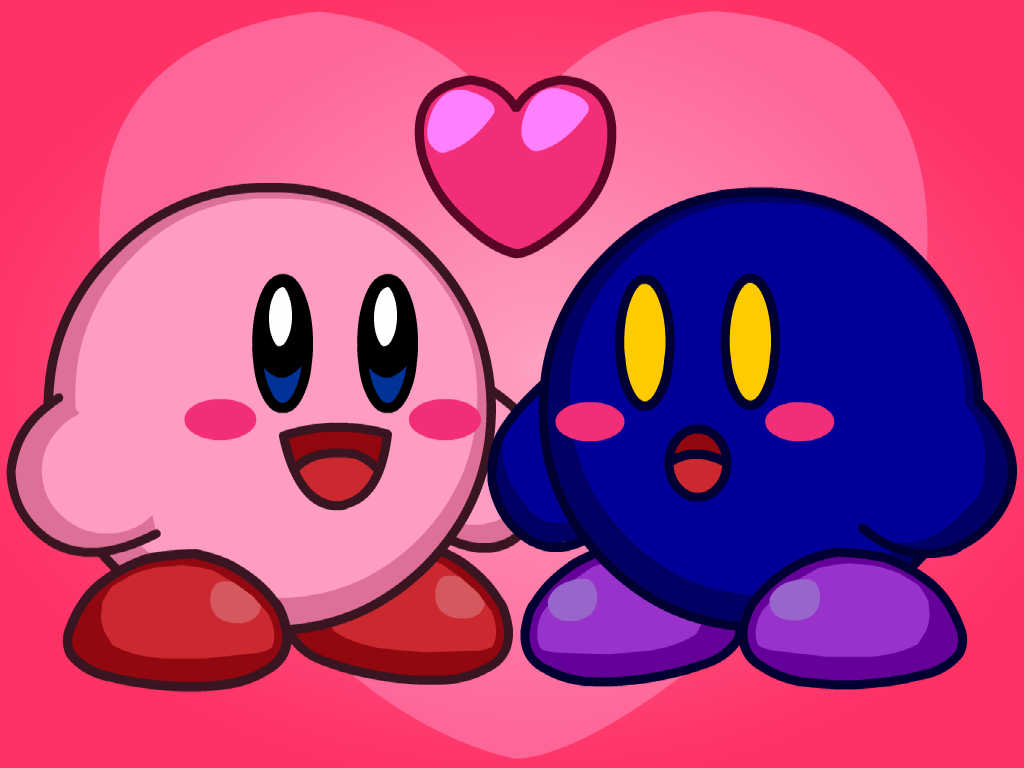 A cute scene of MetaKnight and Kirby in love