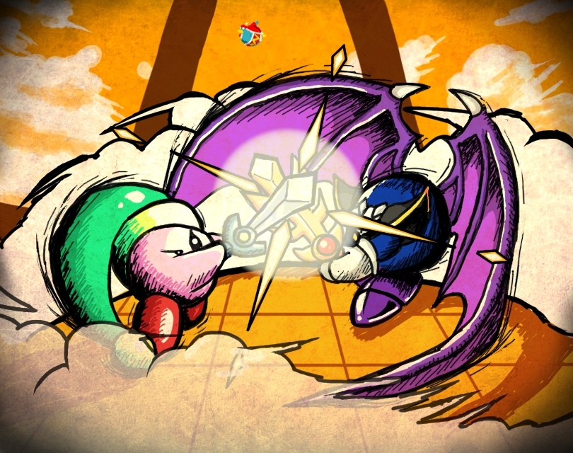 Metaknight and Kirby fighting